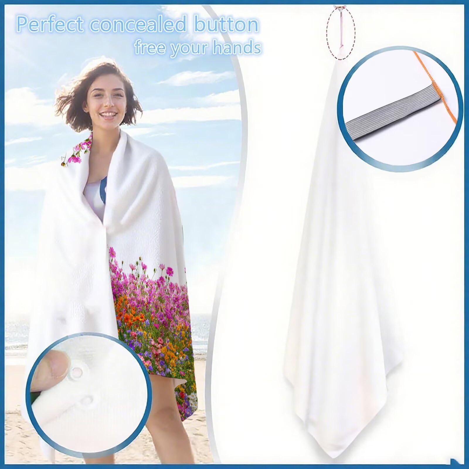 Ręcznik plażowy stokrotka ręczniki plażowe dla dorosłych 85 x 170 cm roślinny ręcznik z mikrofibry ręcznik kąpielowy bez piasku, miękki, chłonny, szybkoschnący, lekki, do pływania, na plażę, jogę