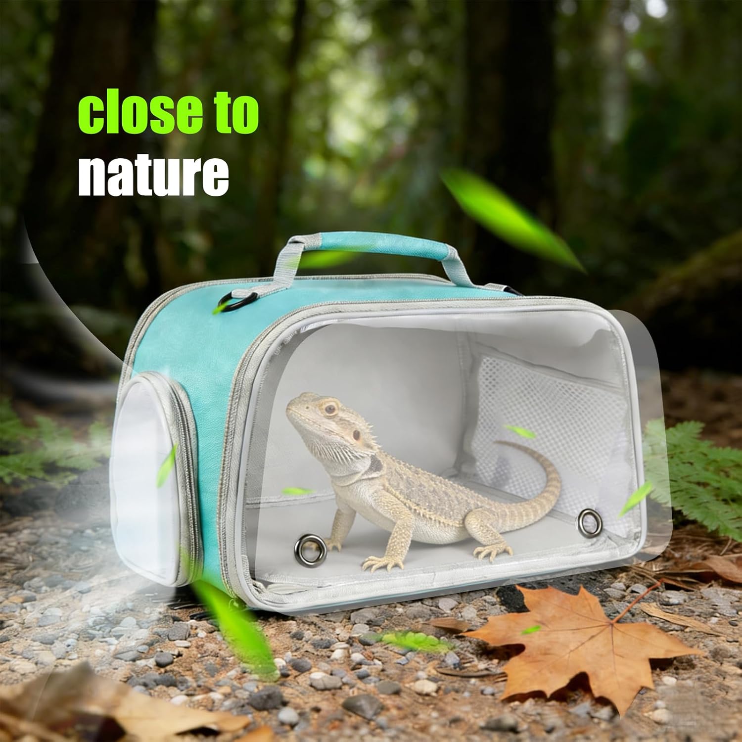 WEVONIGU Scratch-Resistant Bearded Dragon Backpack Foldable Gecko Carrier Ventilation Travel Bag with Clear View Window Dual Carry Cage Options for Travel Hiking & Vet Visits