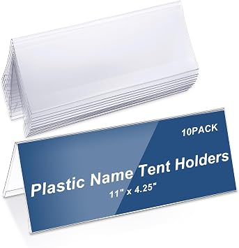 Vicenpal 10 Pieces Acrylic Name Plate for Desk, 11" x 4.25" Clear Plastic Name Tent Holders, PVC Names Tent Card Holder, Table Sign Frame for Office School Business Conference Meeting 11" X 4.25"