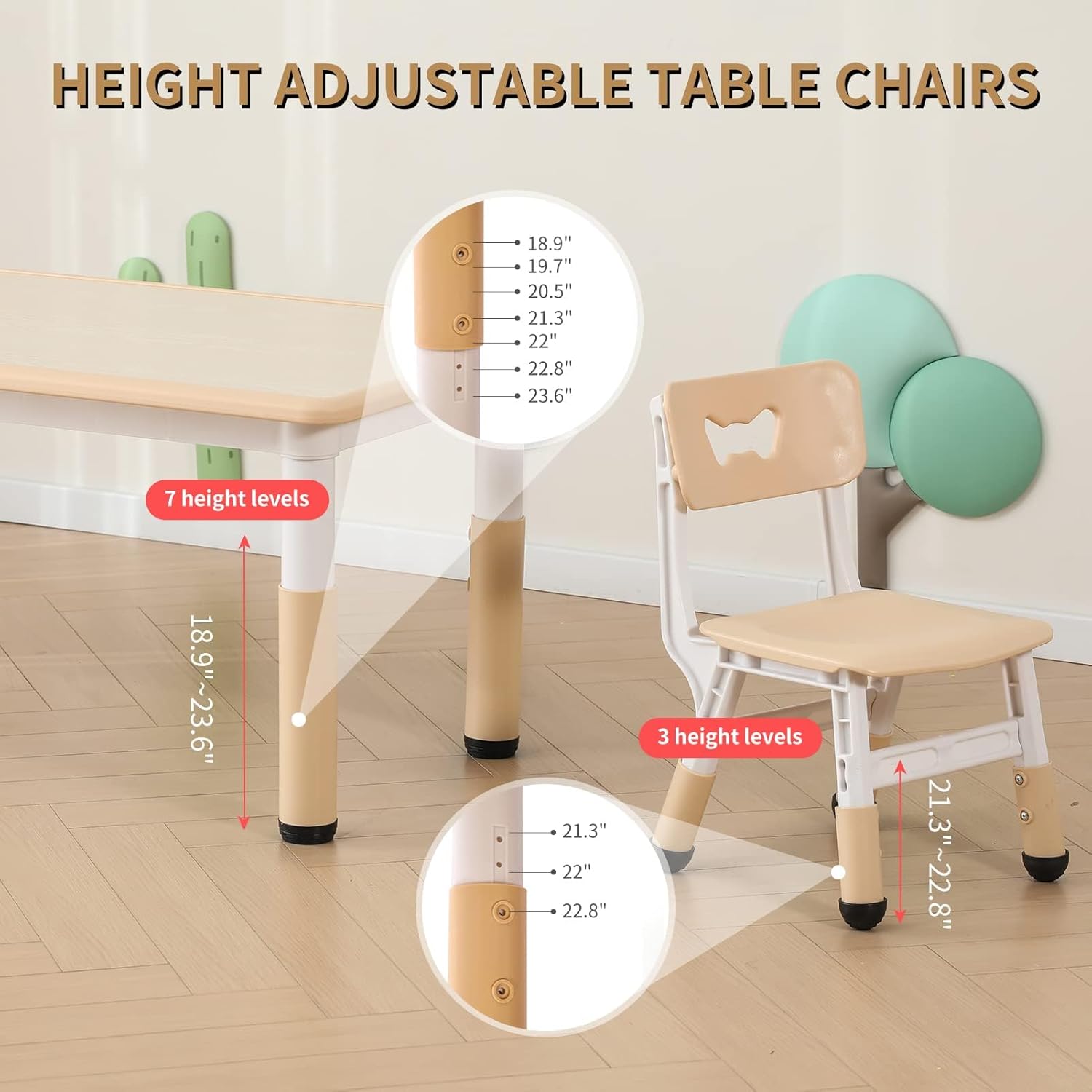Kids Table and Chairs Set, Height Adjustable Desk With 6 Seats for Ages 3-12,Arts & Crafts Table,Graffiti Desktop, Non-Slip Legs, Max 300lbs, Children Multi-Activity Table for Classrooms,Daycares,Home