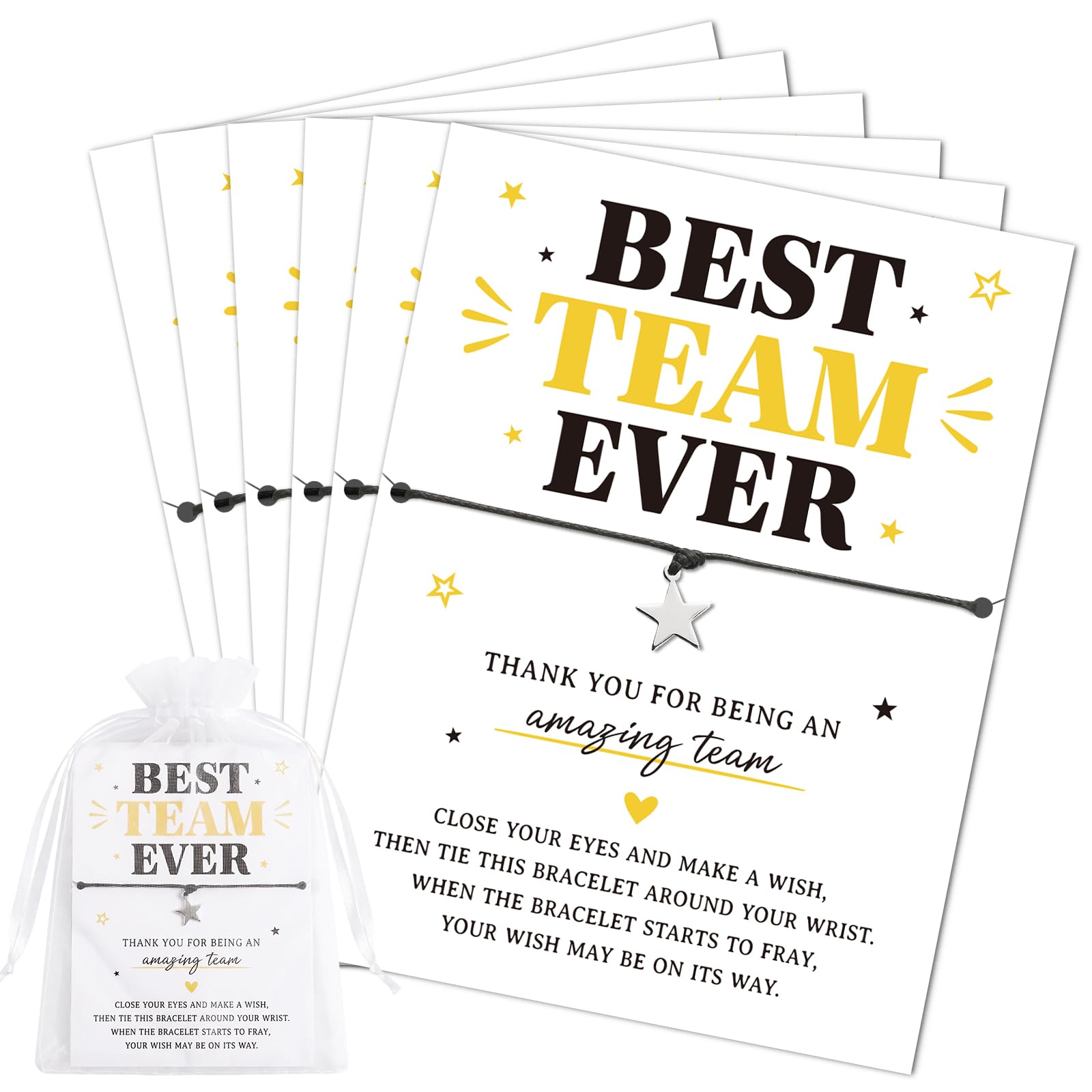 DOORIO 6 Pack Best Team Ever Gifts, Star Charm Wish Bracelet with Cards Employee Appreciation Leaving Gifts for Colleagues Coworkers