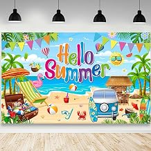 AIBIIN Hello Summer Backdrop Hello Summer Party Decorations Banner Tropical Hawaiian Beach Photo Backdrops for Photography Hawaiian Beach Party Decorations Photo Props 70.8 x 43.3 inch