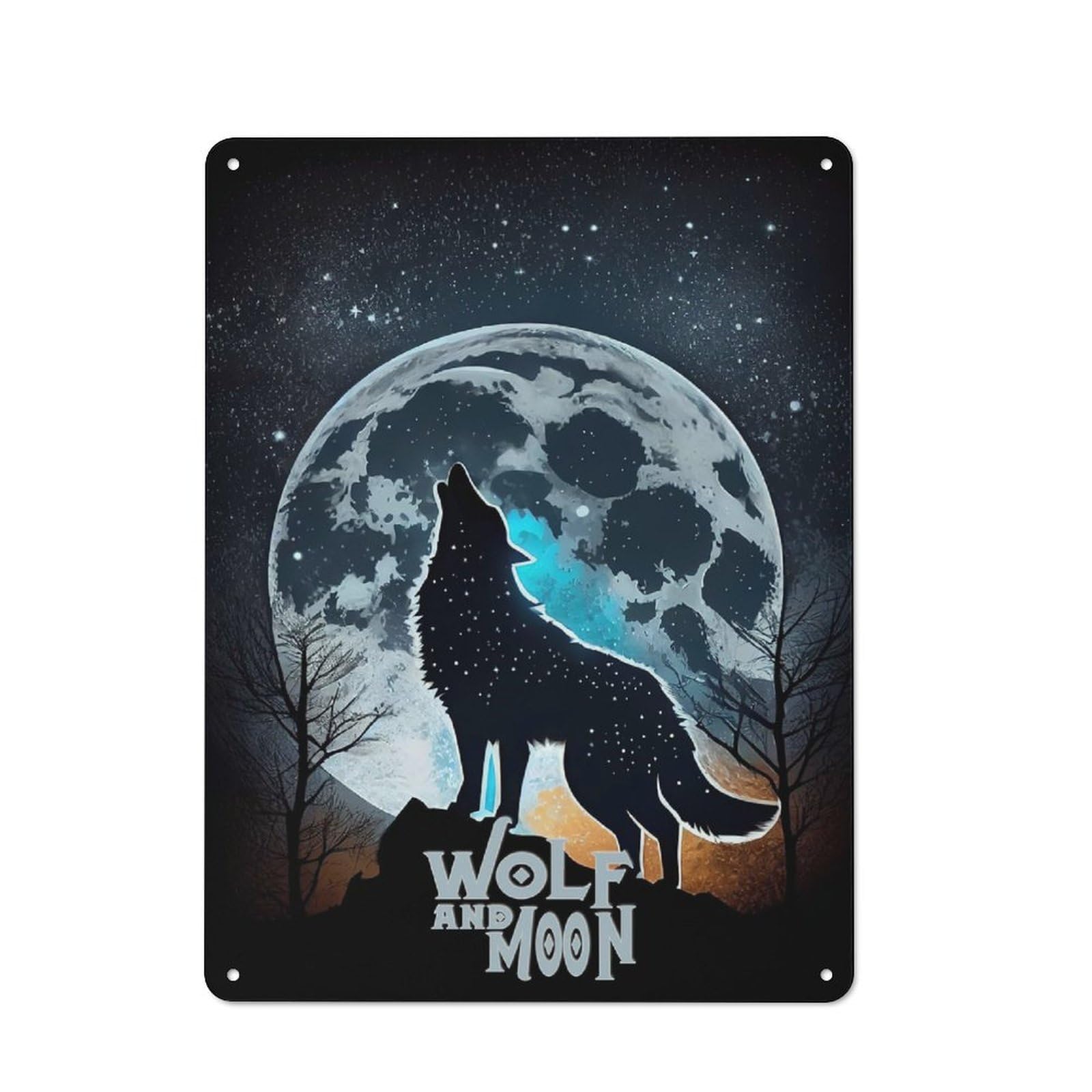 Retro Kitchen Metal Sign 40x30cm Featuring Wolf And Moon V1, Bistro Wall Plaque for Restaurant, Kitchen, Counter Or Breakfast Nook