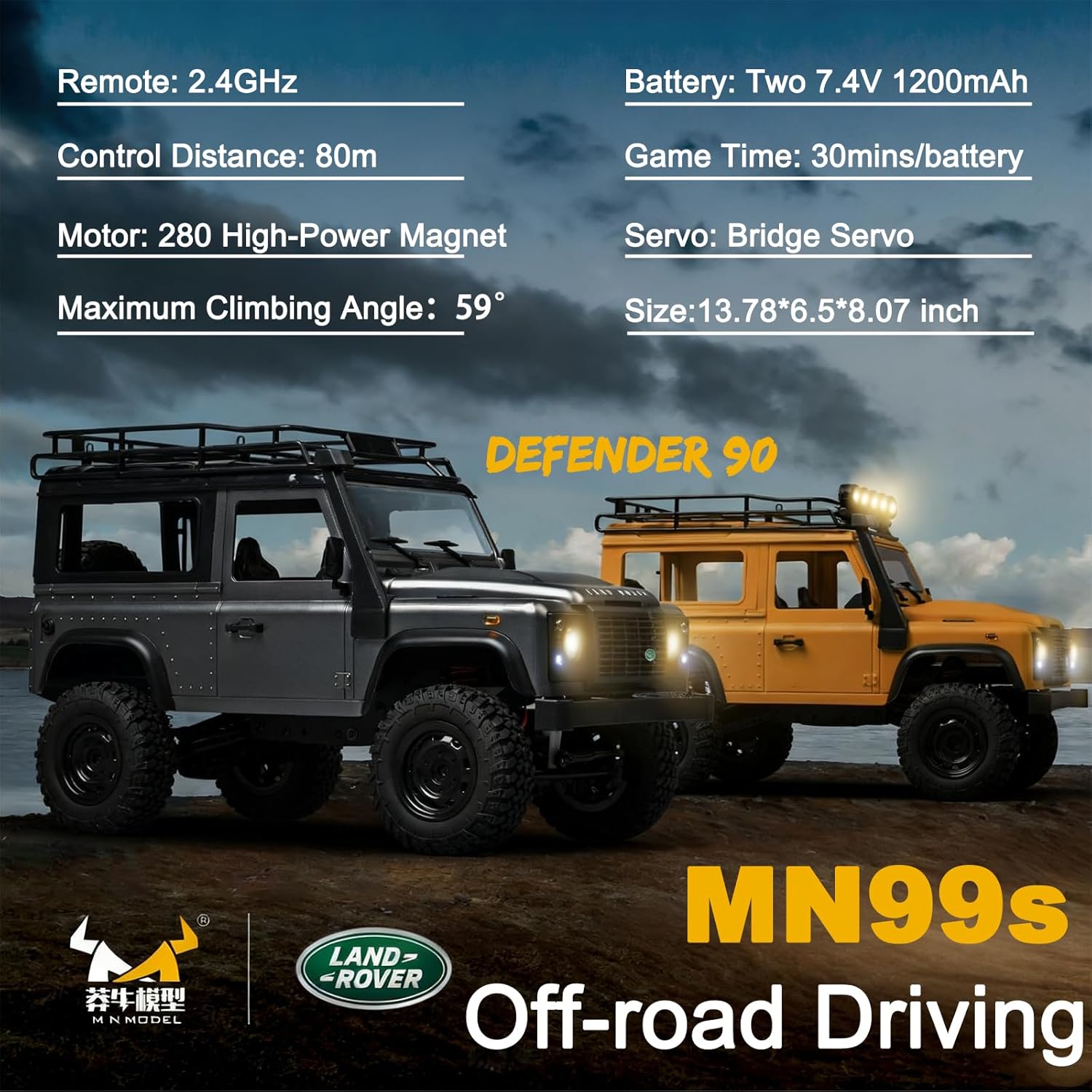 YUCT 1/12 Scale MN99s RC Rock Crawler - 2.4Ghz 4WD Off-Road Jeep with Two 1200mAh Batteries & Metal Drive Shaft, All Terrain RC Crawler