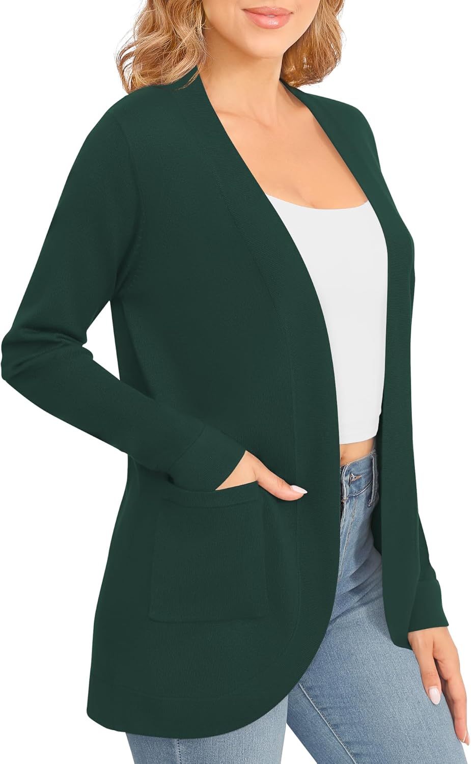 EXCHIC Women's Long Sleeve Lightweight Knit Sweater Cardigan Curved Hem Open Front Cardigans with Pockets - Image 5