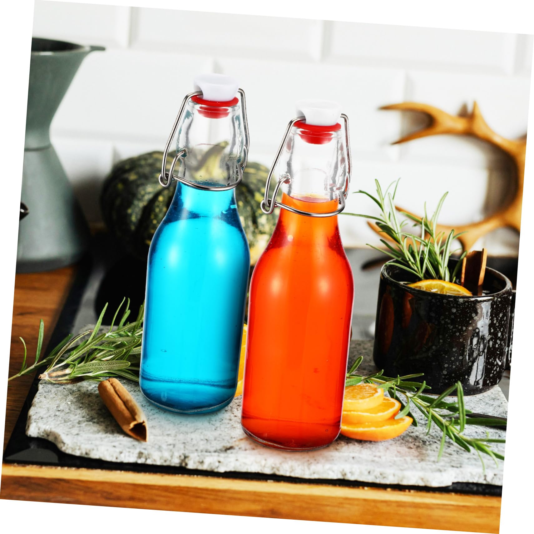 Glasflaschen mit Bügelverschluss 250ml aus Glas und Silikon | Inklusive Bürste, für Milch und Kaltgetränke, 250ml Je Flasche, 6 Stück