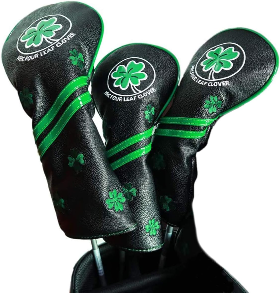 Golf Headcovers Club Covers for Driver Fairway Woods Hybrid Clover Lucky Protector Headcover PU Leather with Interchangeable Number Tag
