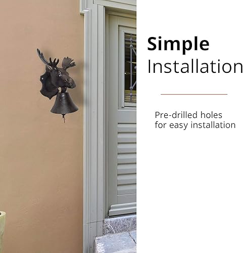 Miniatura 4 de NACH Timbre de cena y timbre de hierro fundido rústico negro montado en la pared, timbre de cabeza de alce, 5 x 8.5 x 9 pulgadas, JS-90-089