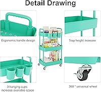 Vista 8 de UDEAR Carrito utilitario rodante de 3 niveles, estantes de almacenamiento multifuncionales con asa y ruedas con cerradura para habitación, oficina