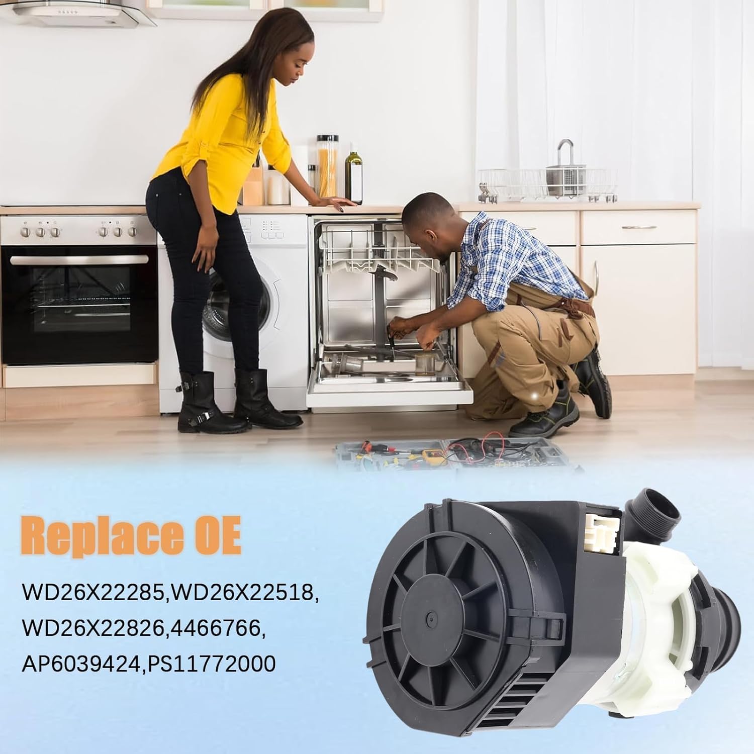 WD26X23258 Dishwasher Circulation Pump Compatible with GE Smart Dishwasher Appliances GDT655SSJ0SS GDT535PGJ2WW, PDF820SSJ4SS with Upgrade Brushless Motor