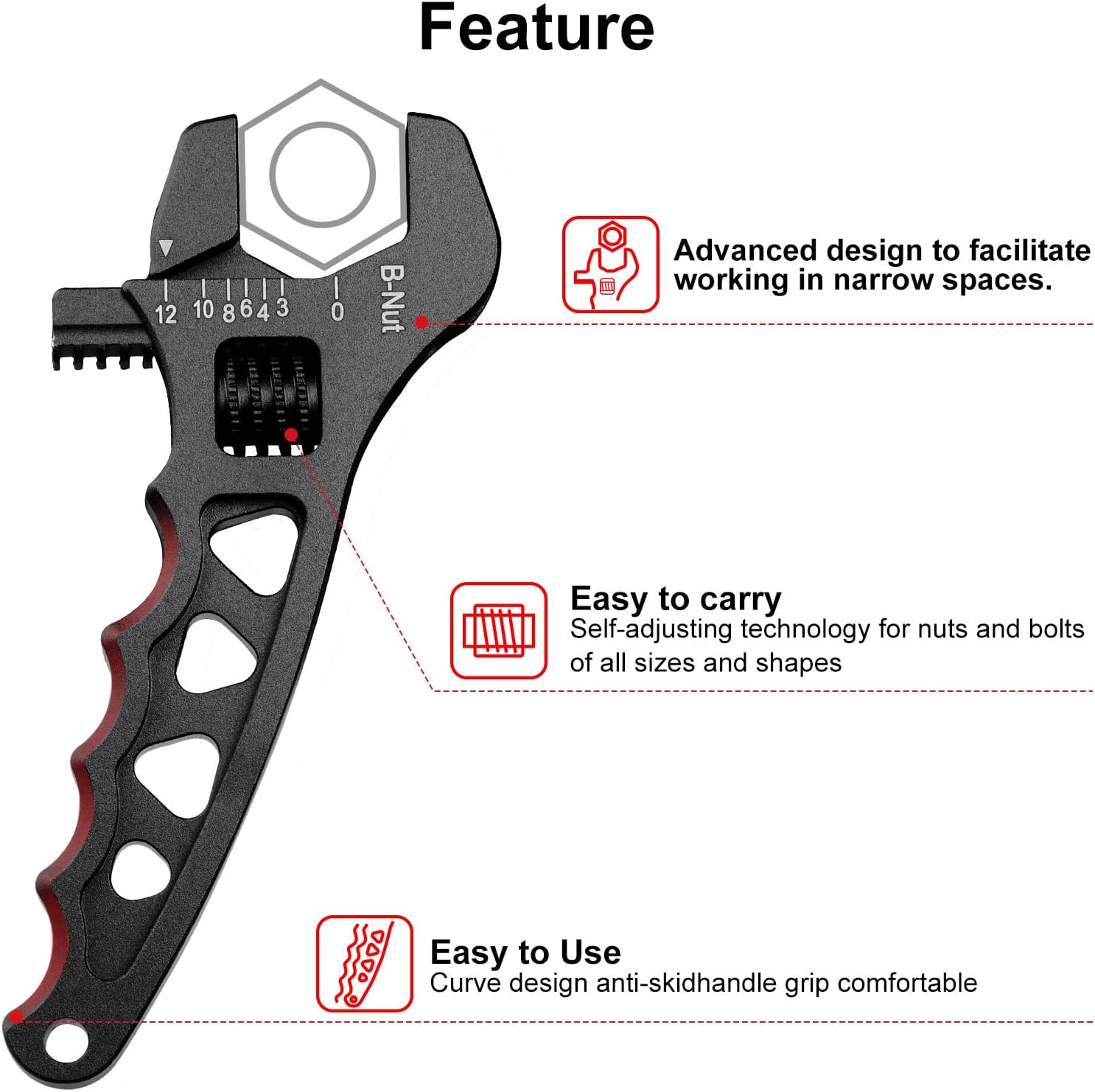 Adjustable 3AN-12AN Adjustable Wrench Spanner Lightweight for AN Hose Fitting Aluminum Black
