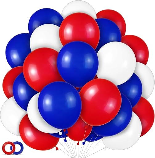 ASIYUHY Red White and Blue Latex Balloons 100 Pack for 4th of July Decorations Independence Day Patriotic Anniversary Graduation Birthday Wedding Nautical Party Supplies