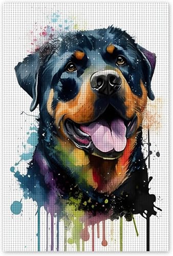 Kit de pintura de diamante Rottweiler de acuarela 5D para adultos principiantes, arte de diamantes para perros para decoración de pared del hogar,