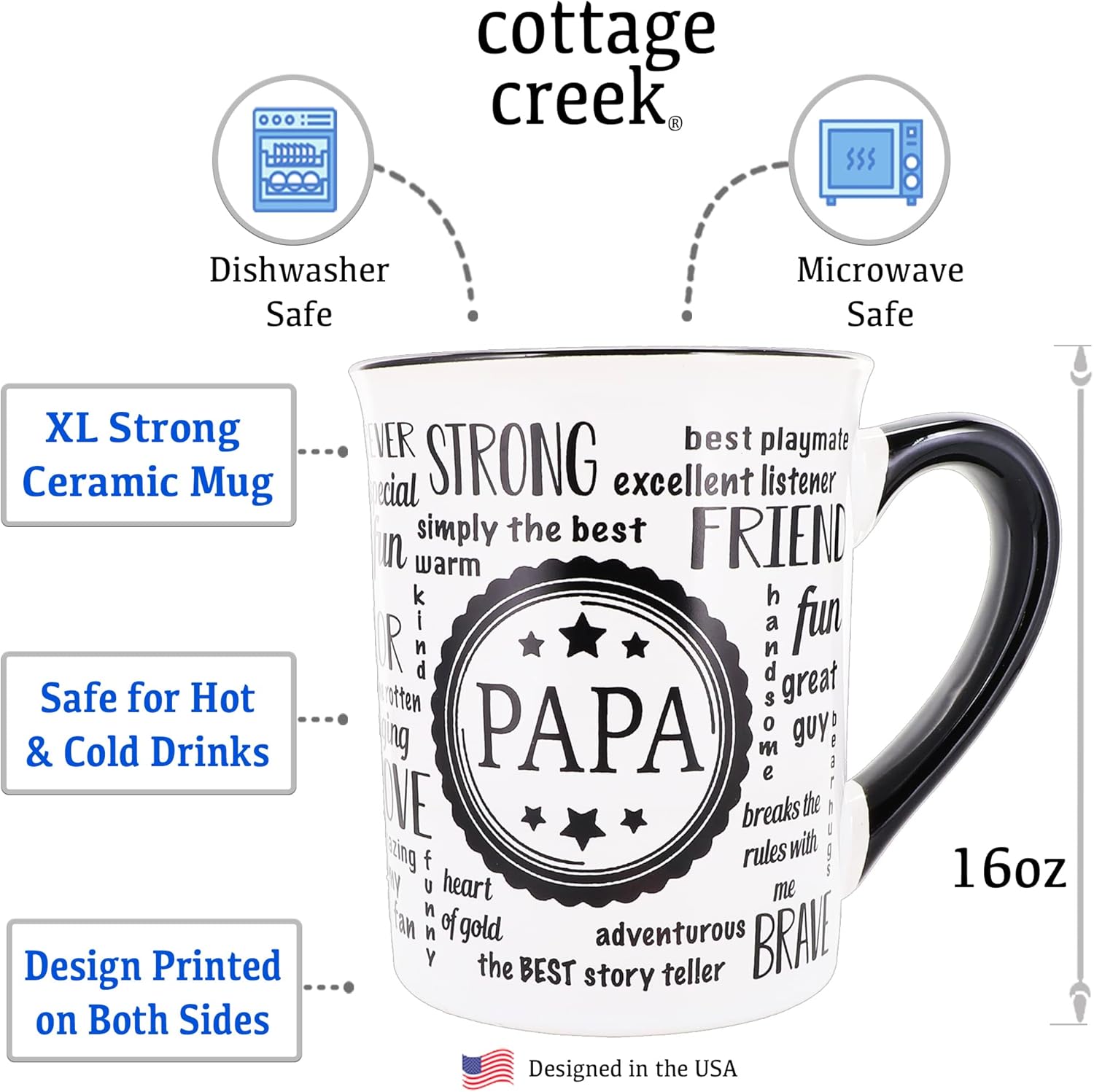 Cottage Creek Mugs - 16oz. Large Ceramic Papa Coffee Cup - Ideal Stoneware Mug for Kitchen, Office & Home Decor - Mens Gifts for Men, Grandpa, Dad, Grandparents - Image 2