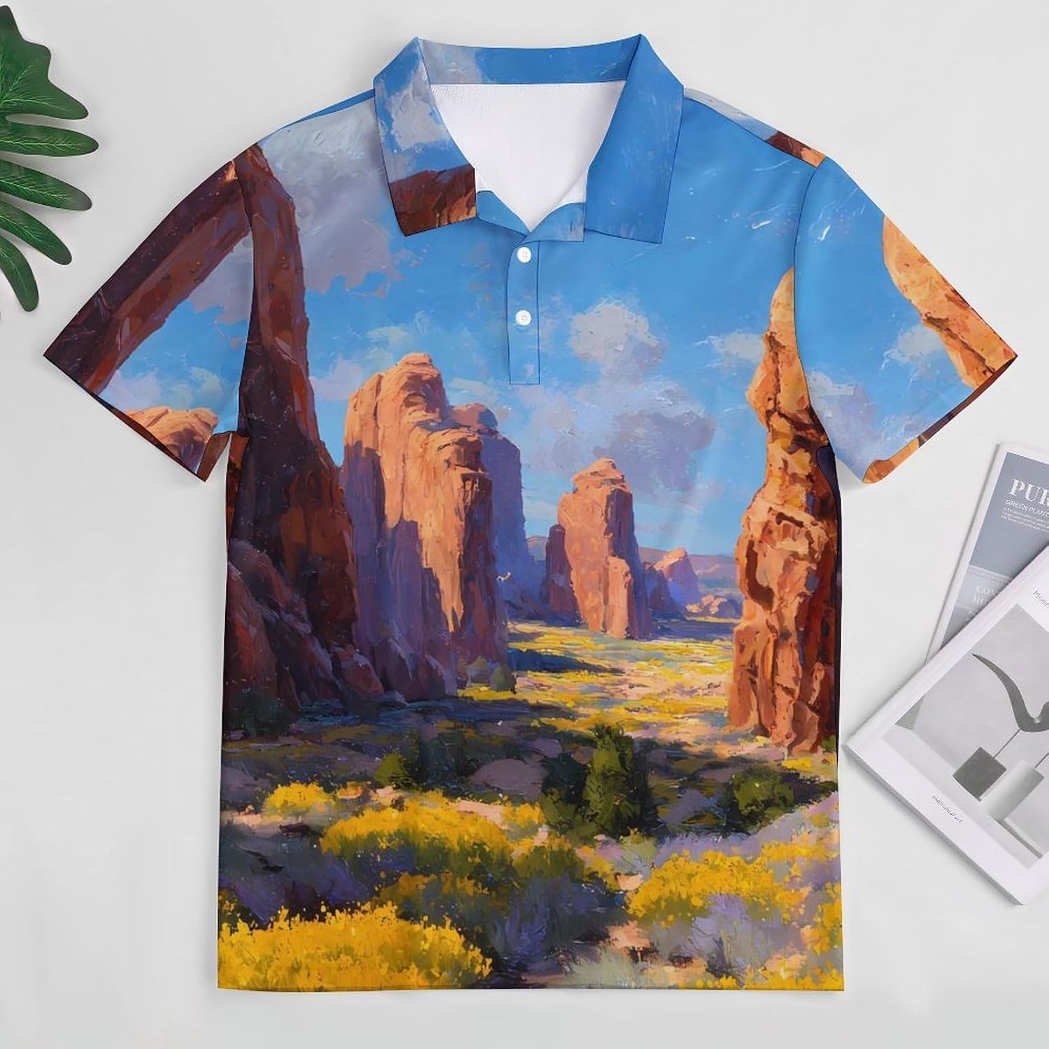 U.S.A. Utah Arches National Park Golf Polo Shirts for Men Casual T Shirts 5X-Large