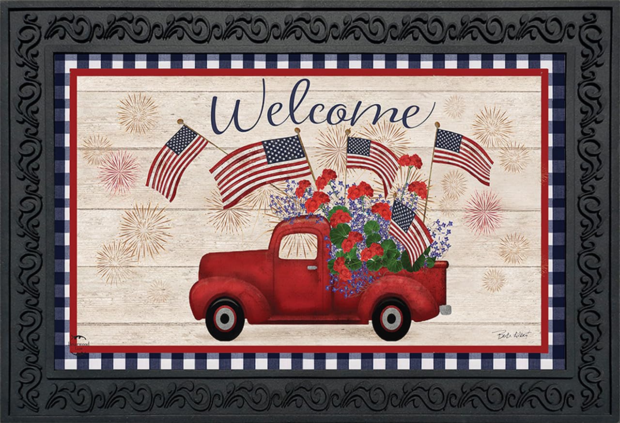 Briarwood Lane Everyday Doormat 30x18 Indoor Outdoor Stars and Stripes Truck Patriotic Doormat
