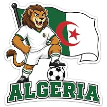 Algeria Flag Mascot National Team Soccer Football World Cup Sticker, Waterproof Car Bumper Vinyl Decal, 2 Inch