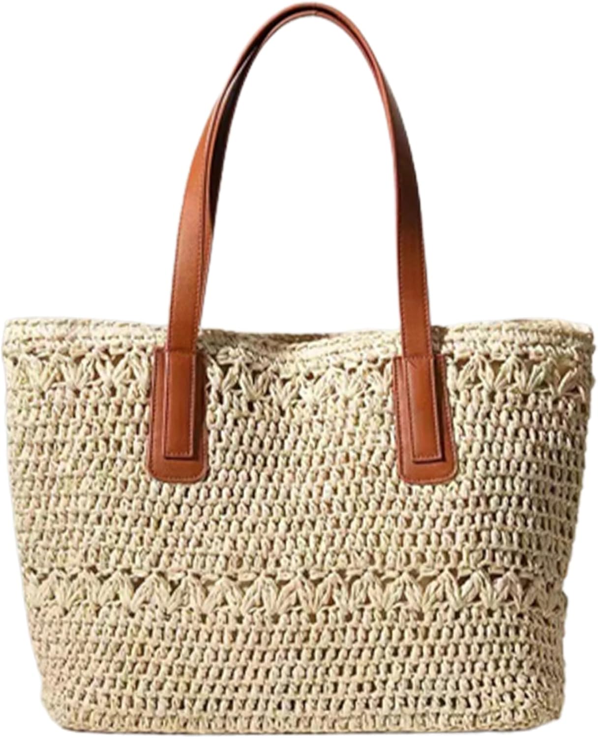 Straw Beach Bag for Women Summer Vacation Bag Large Capacity Beach Tote Bag Woven Shoulder Bag for Vacation Essentials Beige Clothing.