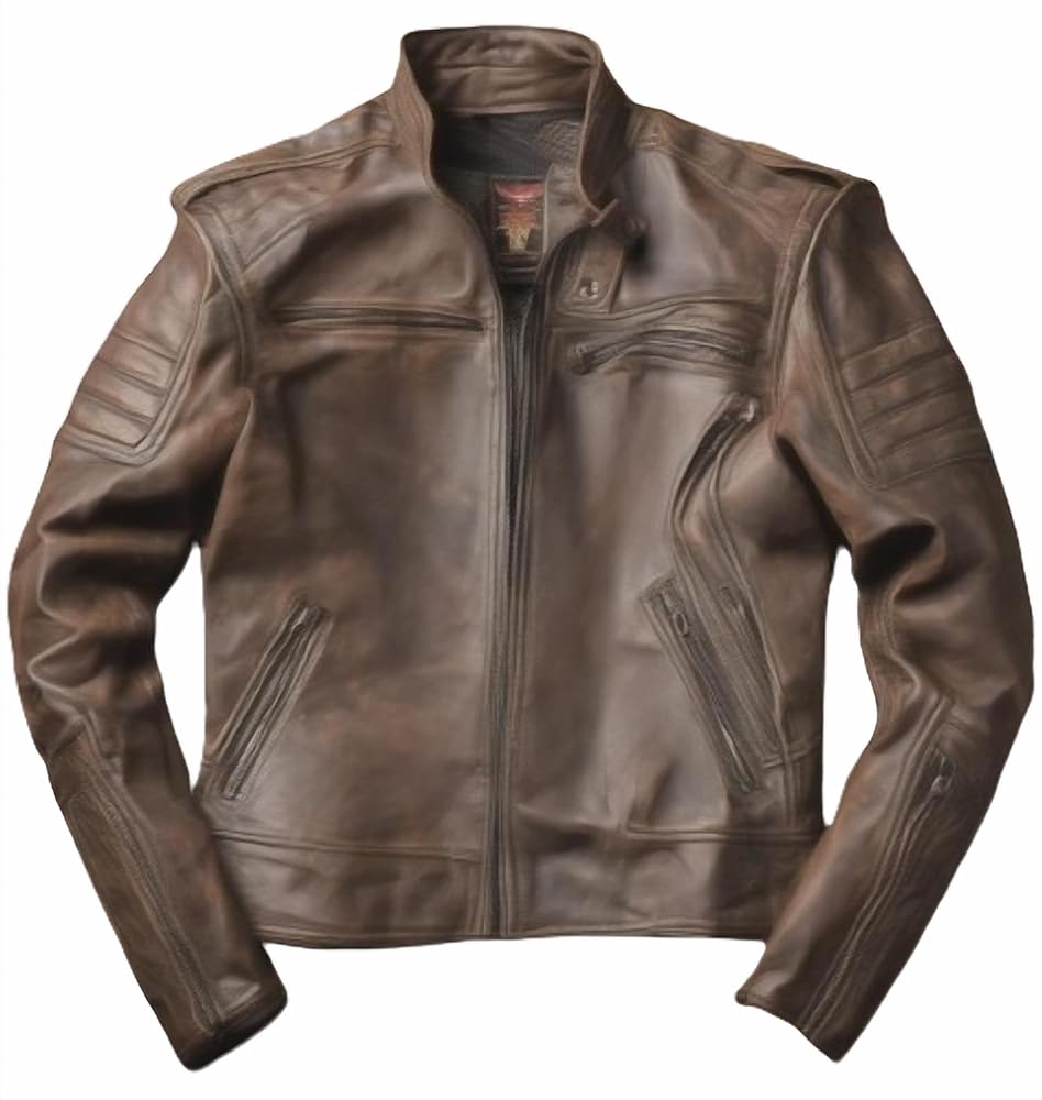 Men's Distressed Chocolate Brown Motorcycle,Genuine