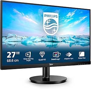 Philips 275V8LA - Monitor QHD da 27 pollici, altoparlanti, FreeSync (2560x1440, 75 Hz, DisplayPort, HDMI), colore nero