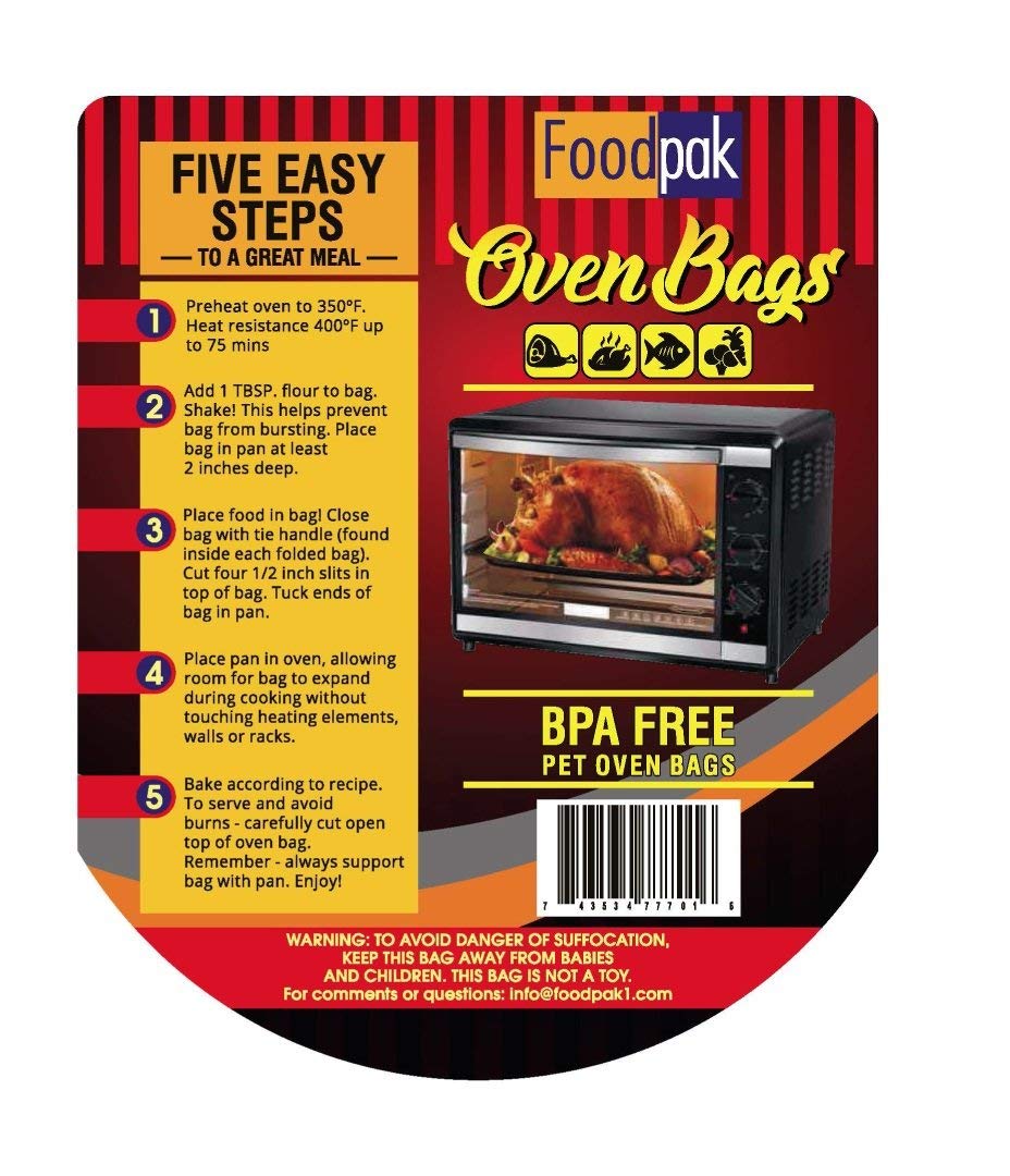 FoodPak Oven Bags 4 Pack Large Turkey Size. Oven Roasting Bags for Cooking Marinading Brining