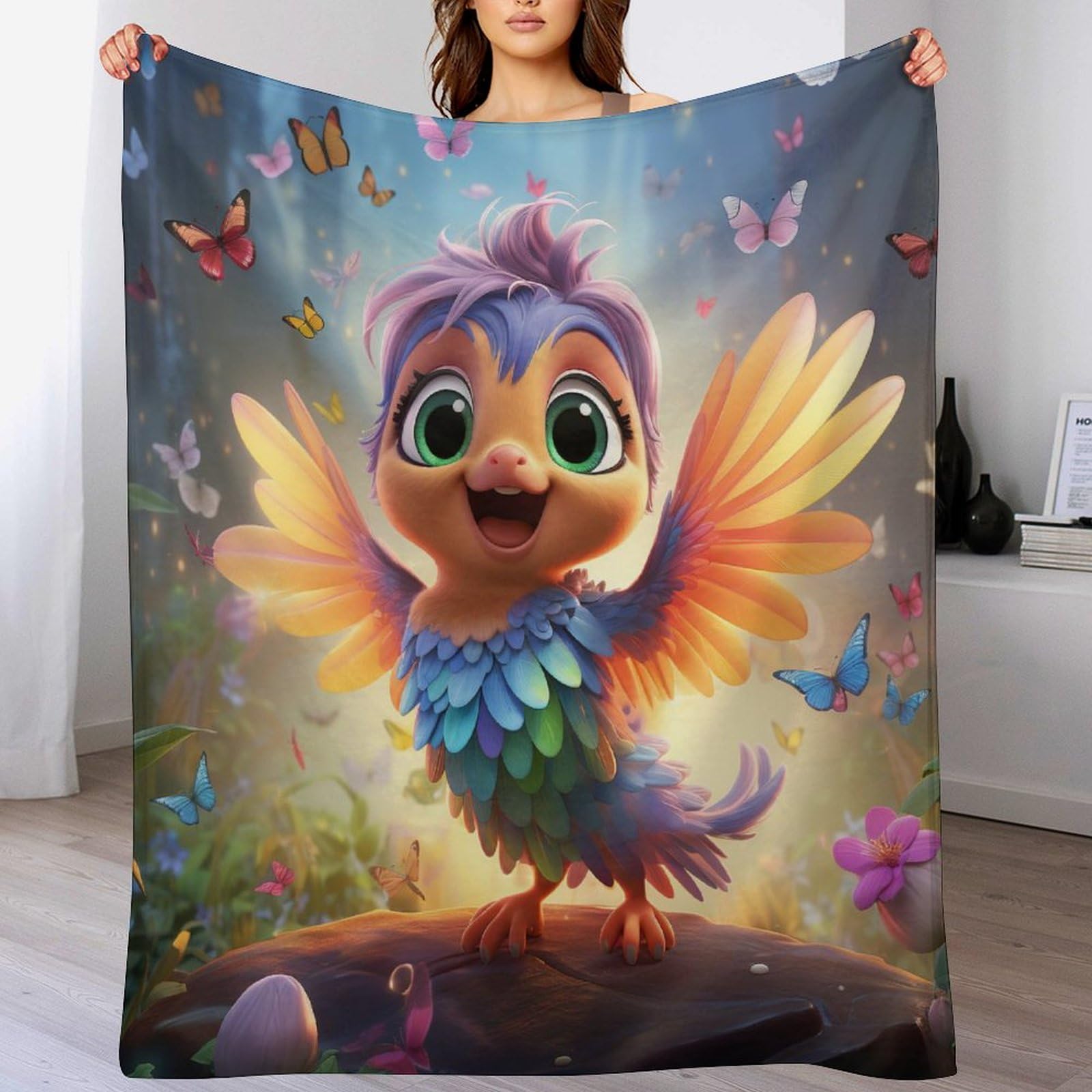 Couverture oiseau pour lit et canapé | Plaid animal doux 100x130cm