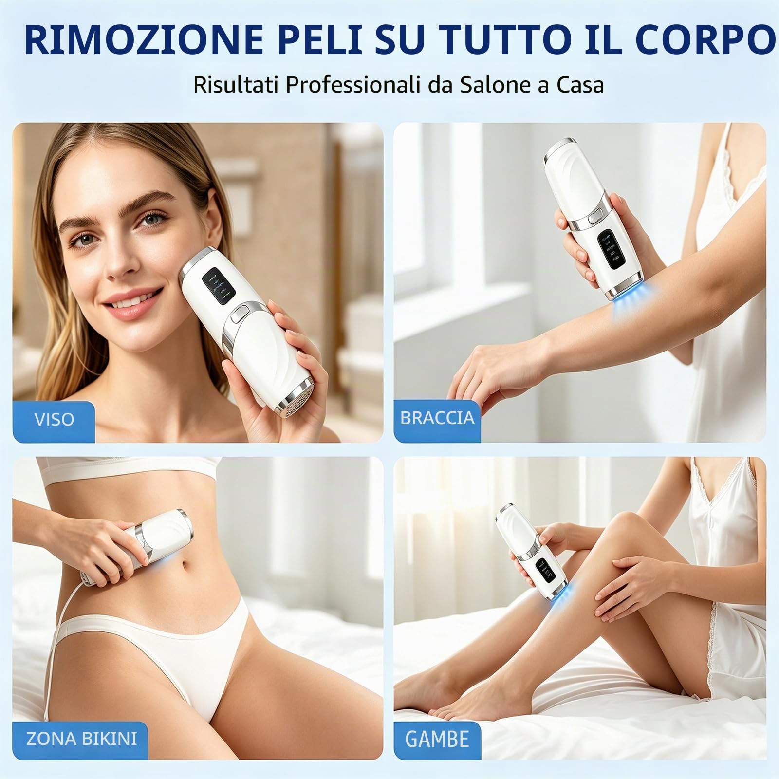 Epilatore Luce Pulsata, Dispositivo di Epilazione IPL, Epilatore Laser Indolore per Donna e Uomo, 999,999 Flashes per Risultati Duraturi, Laser Peli Donna, per Viso, Ascelle, Bikini, Corpo, Bianco