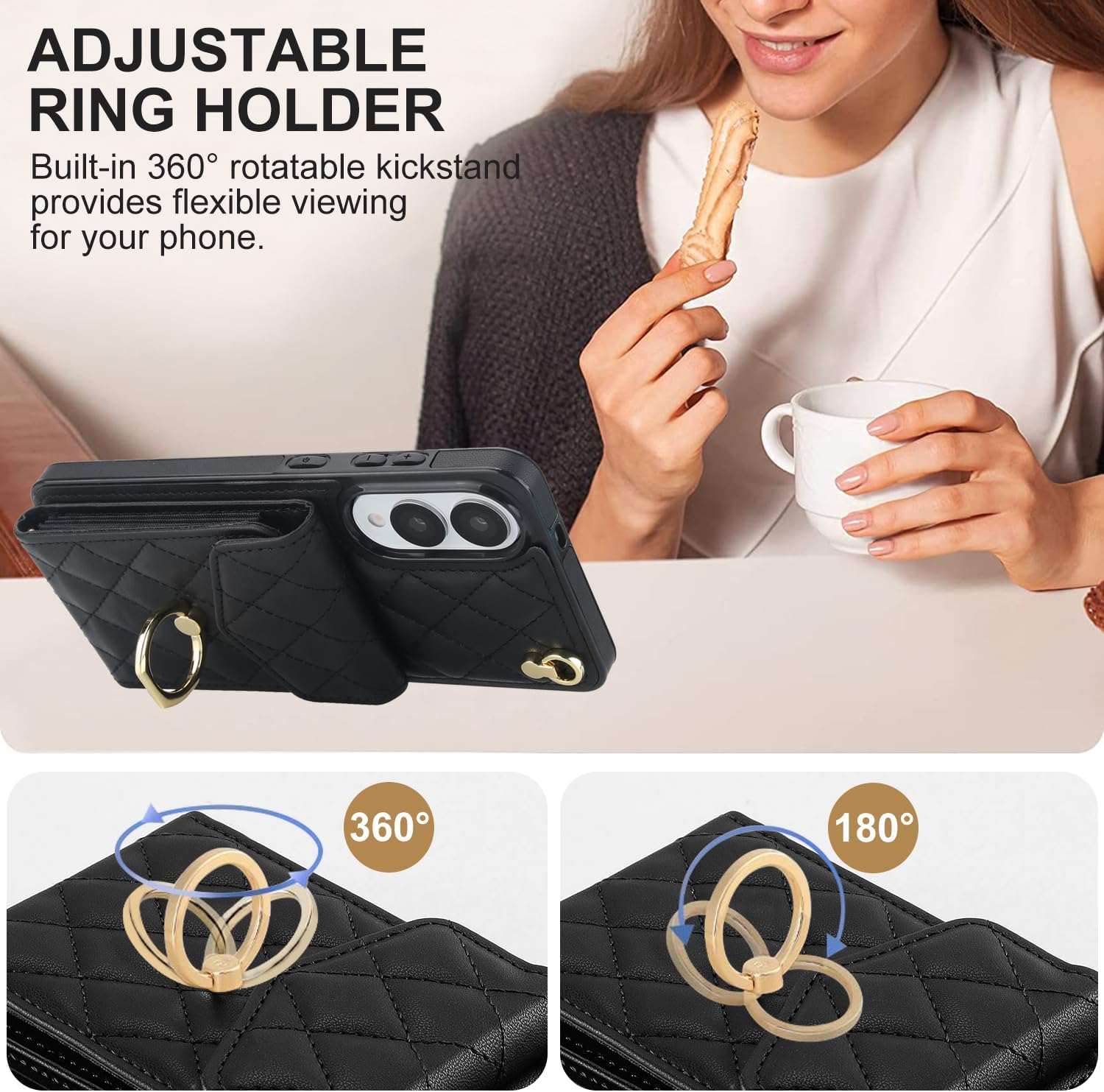 Phone Case for Samsung Galaxy S25 Edge 5G Wallet Cover with Tempered Glass Screen Protector and Wrist Strap Ring RFID Blocking Card Holder Cell S25Edge 25S S 25 25Edge 6.66 2025 Women Men Girls Black