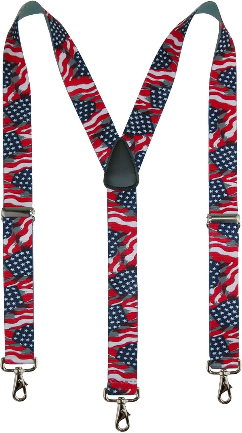 CTM Men's Elastic American Flag Suspender with Hook Ends