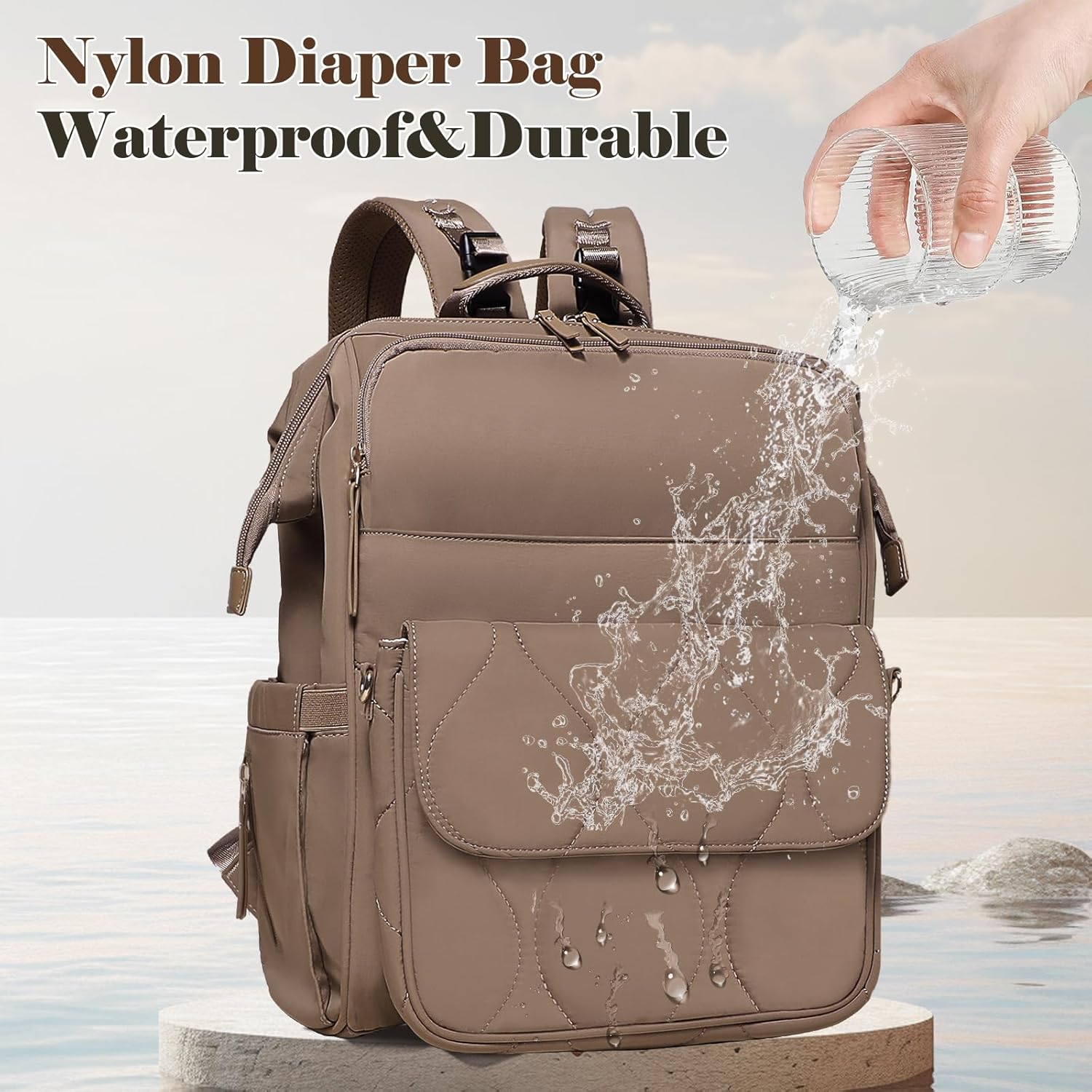 miss fong Diaper Bag Backpack - Baby Diaper Bag Travel Diaper Backpack with Diaper Changing Pad Large Capacity Baby Backpack with 12 Pockets for Mom & Dad -Brown