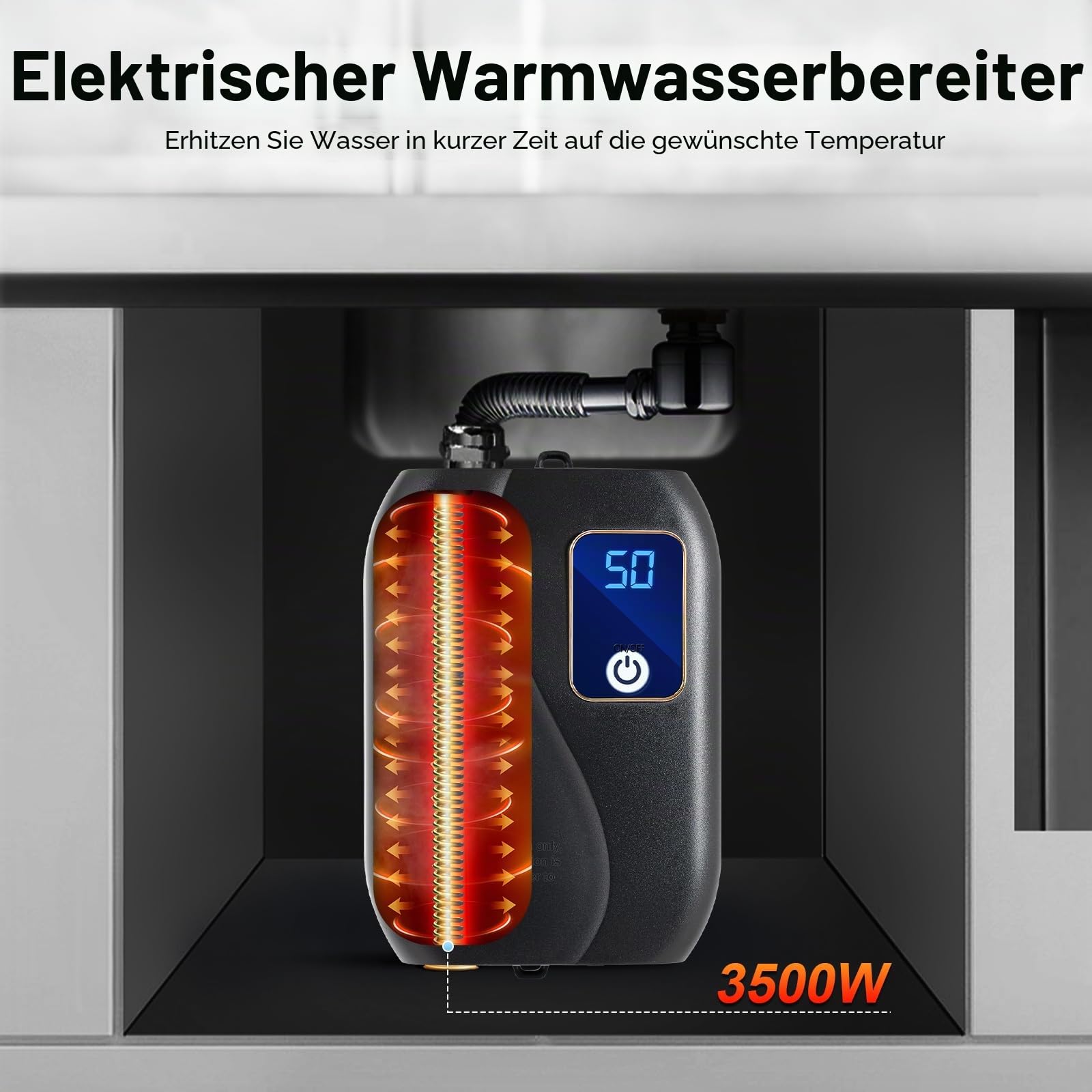 Mini Klein Durchlauferhitzer Elektronisch Tankless Water Heater Elektrischer Universal Kompakt Aus Edelstahl Elektro Warmwasser Dusche Im Wasserhahn FüR DraußEn Outdoor KüChe Camping Schwarz