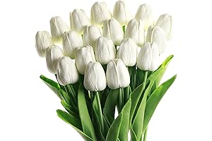 White Tulips Artificial Flowers - Realistic Faux Tulips for Stunning Home and Office Decoration