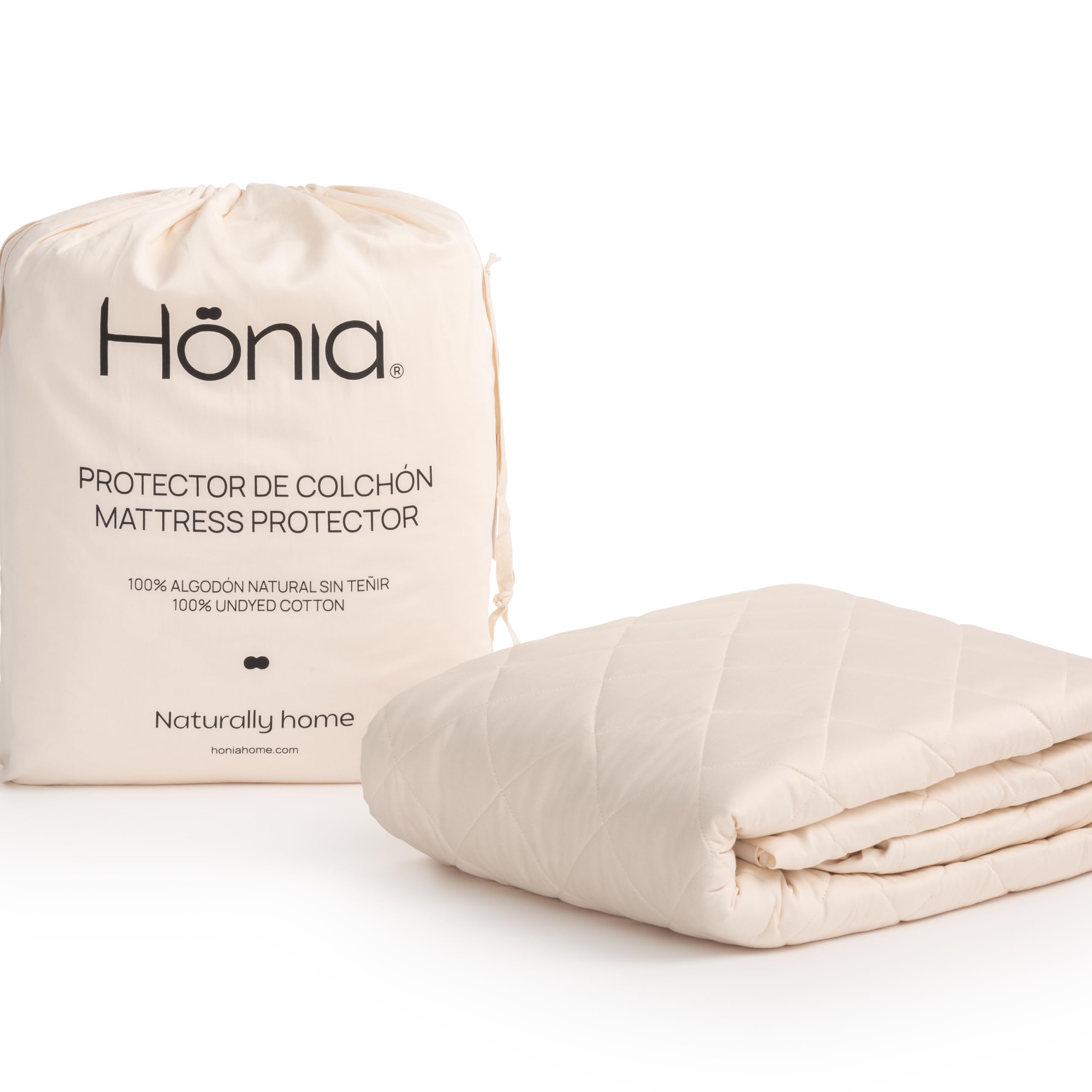 Hönia Protector Colchón, para Cama 150, 100% Algodón Natural, Sateen 300TC | Relleno 200GSM Algodón Puro | Tejido Sin Teñir y Sin Tóxicos | Certificado OEKO-TEX