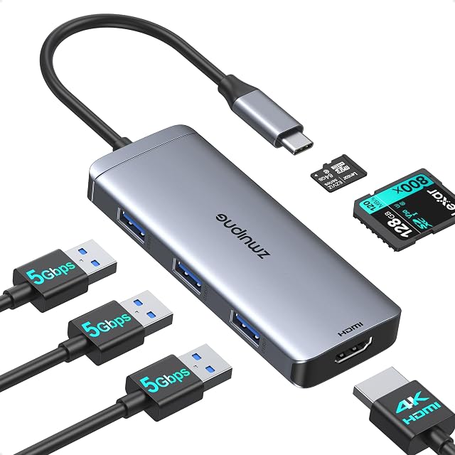 USB C Hub Adapter for MacBook Air USB-C HD MI Dongle for MacBook Pro 6 in 1 USBC