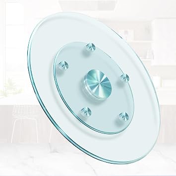28 Glass Lazy Susan Turntable Dining Table, 360 Large Round Serving Plate Tabletop Rotating Tray with with 6 Elegance Assist Rotating Wheels, Serving Plate Silent & Smooth Spin, 28inch/72cm