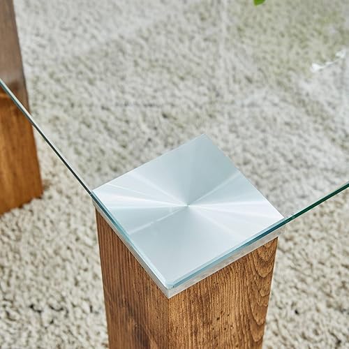 Miniatura 6 de Elegante mesa de centro de cristal con patas de MDF, mesa de cóctel contemporánea para sala de estar, 44.9 x 21.7 x 16.9 pulgadas de alto, fácil