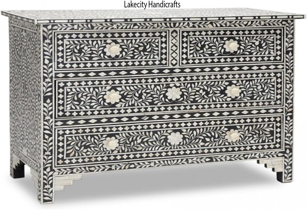 Bone Inlay Chest of 4 Drawers in Black Color