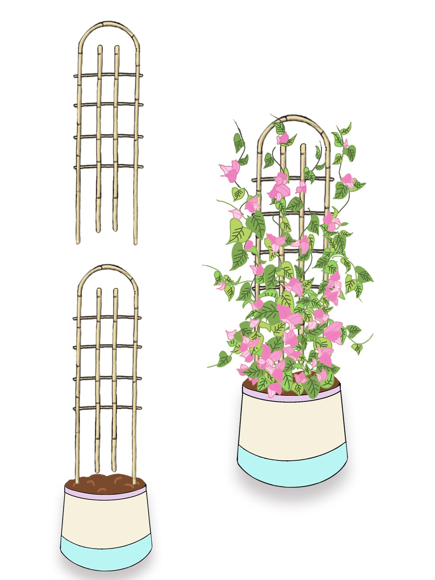 Enrejado de bambú en forma de U, enrejado redondo, enrejado de plantas, 24 pulgadas, para escalada en macetas en exteriores e interiores (forma de U, 3 pies, paquete de 3)