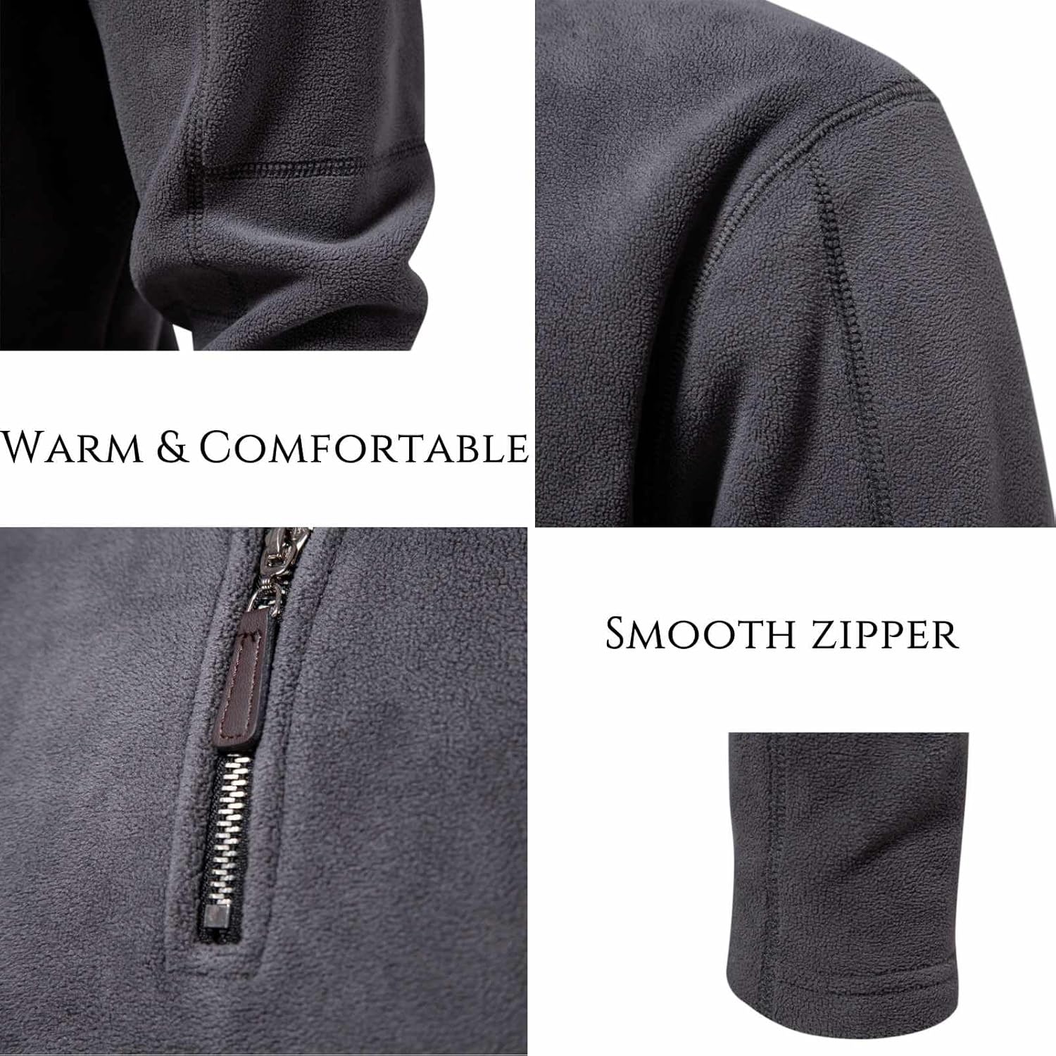 Men's Quarter Zip Pullover Sweatshirt, Casual Polar Fleece Long Sleeve Mock Neck Fall Winter Warm Jacket - Image 5