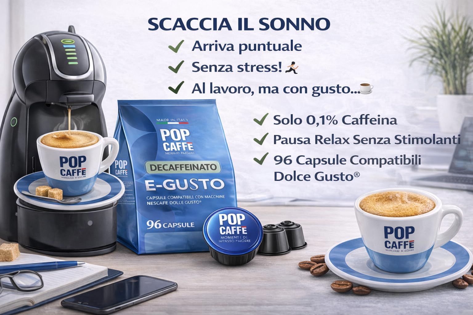 POP CAFFÈ 160 Capsule Decaffeinate Compatibili con Nescafé Dolce Gusto® – Miscela Intensa e Cremosa – 100% Made in Italy – 0,1% Caffeina – Confezione Risparmio