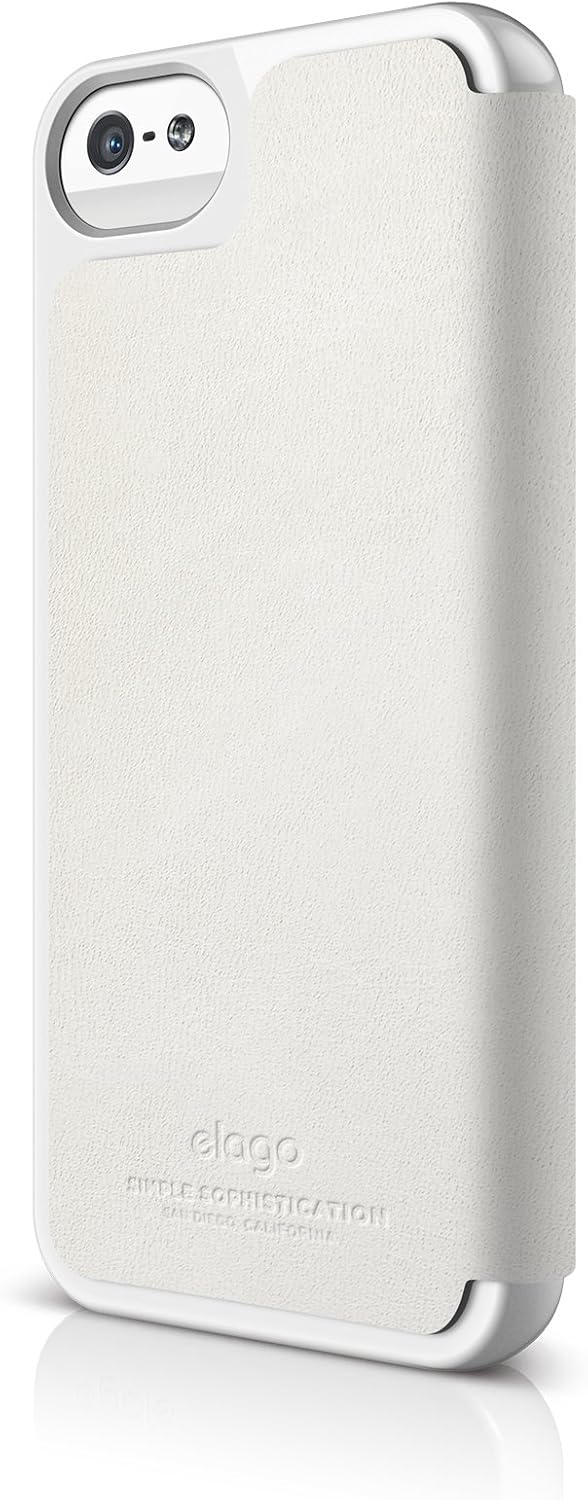 iPhone SE case, elago® [Leather Flip][White] - [Handmade][Screen Protection][Premium Hybrid Construction] - for iPhone SE/5/5S