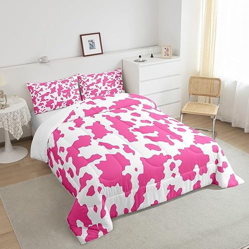 Miniatura 4 de Erosebridal Juego de ropa de cama de piel de vaca rosa antiguo, edredón de animales de granja, ganado toro, ganado largo, cuerno, vaca, relleno de