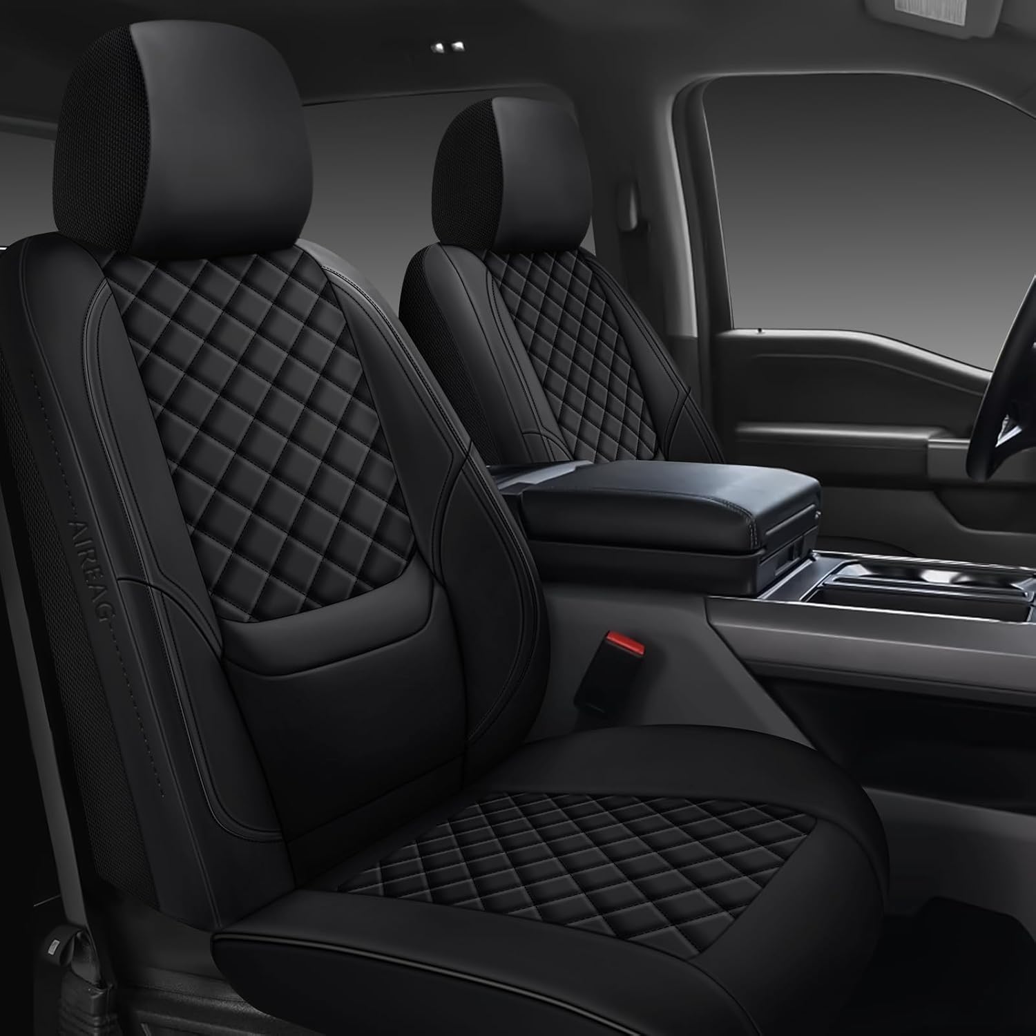 F150 Seat Covers 2015-2025 Front Pair, Truck Interior Sets with Lumbar Support Custom Fit for Ford F150 2015-2025, F250/F350/F450 2017-2025 Super Duty Crew Cab XLT XL Lariat Platinum, Black