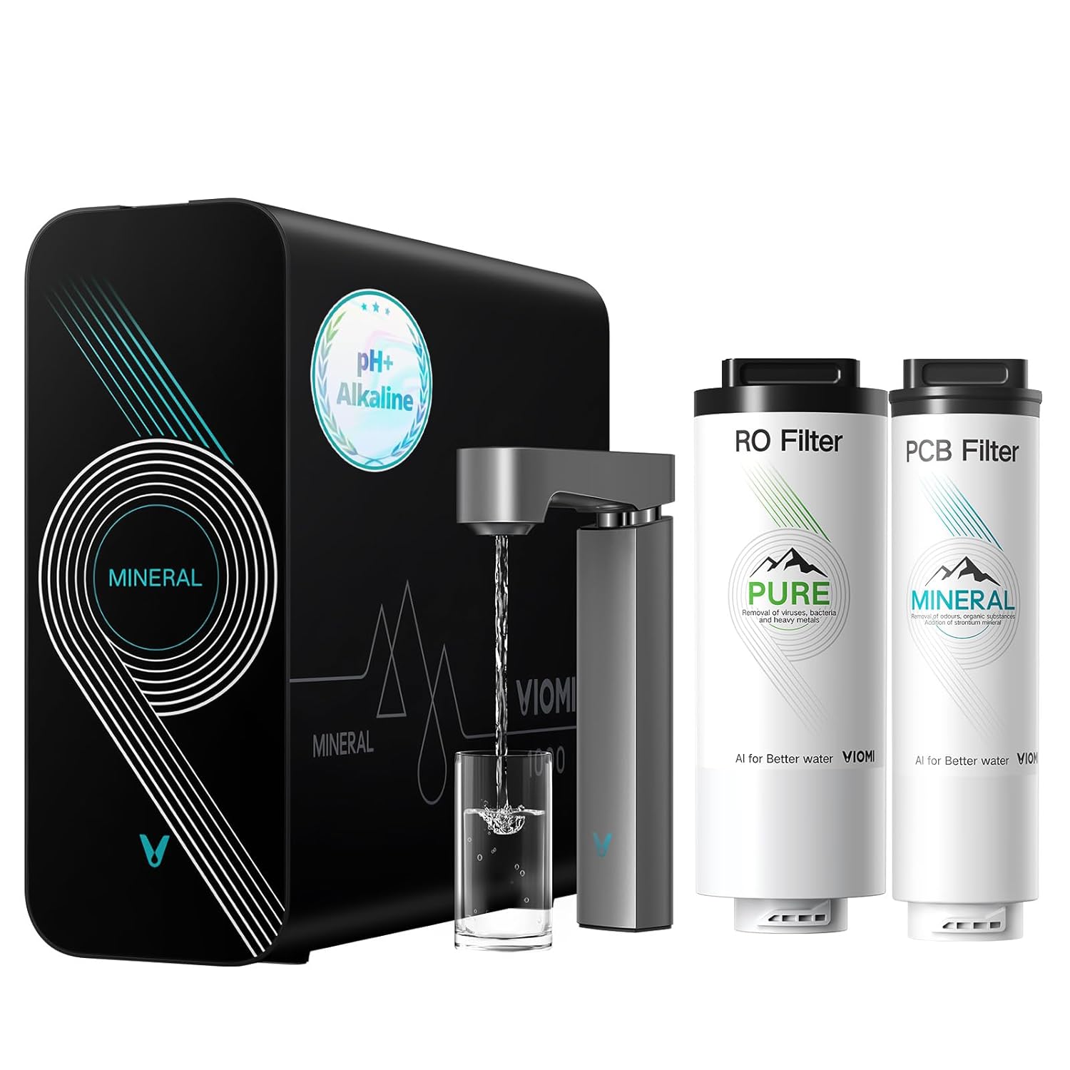 VIOMI® M1 Reverse Osmosis Alkaline Mineralization pH+ Water Purifier and PCB + RO Filter Replacement Bundle