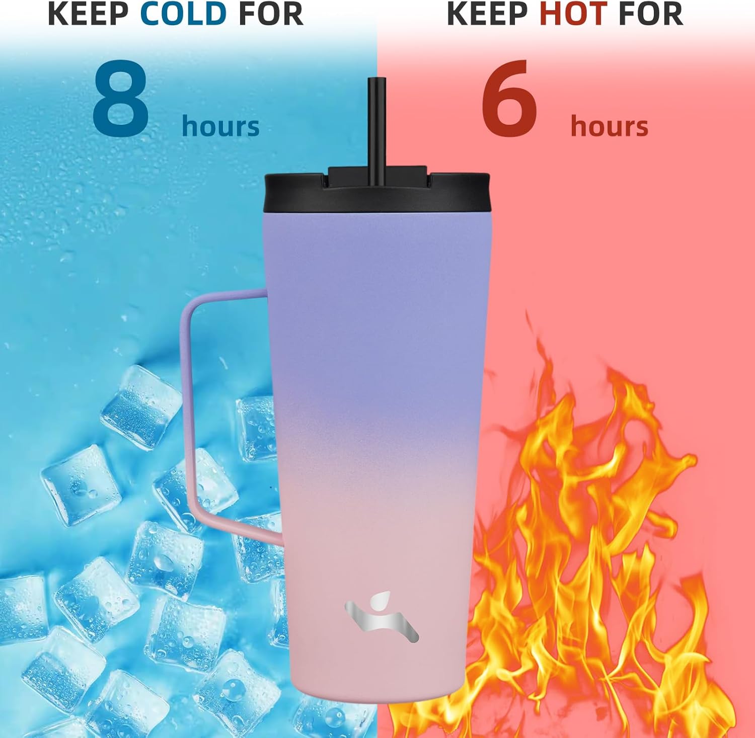 Insulated Tumbler with Handle and Straw, 22 OZ Travel Coffee Mug Stainless Steel Cup Metal Water Bottle,Pastel Sunset - Image 4