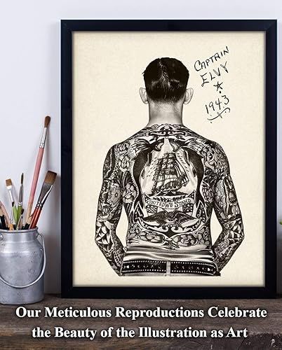 Miniatura 7 de Decoración de tatuajes Hombre tatuado Capitán Elvy Impresión artística sin marco de 11 x 14 pulgadas Decoración perfecta para tienda de