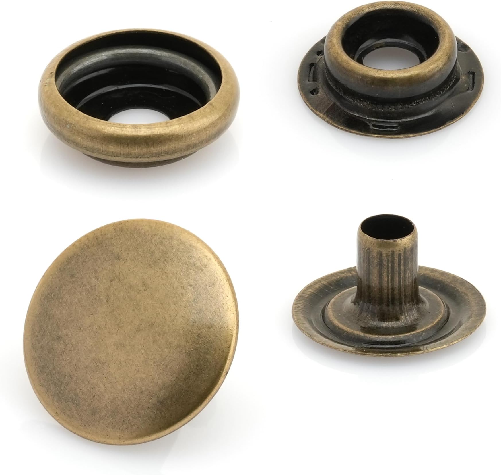 Snap Fasteners Color Plated Solid Brass Snaps Heavy Duty Press Stud Poppers Ring-Socket Button #201 VT47 Pack of 10 (15 mm, Antique Brass)