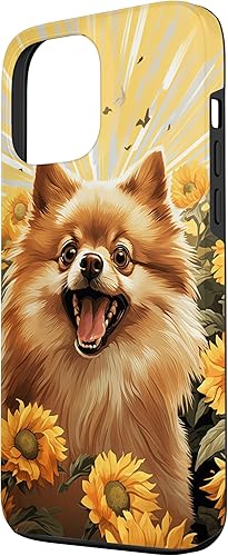 Miniatura 2 de iPhone 13 Pro Max Funny Pomerania Face Dog con estuche de pintura de girasol