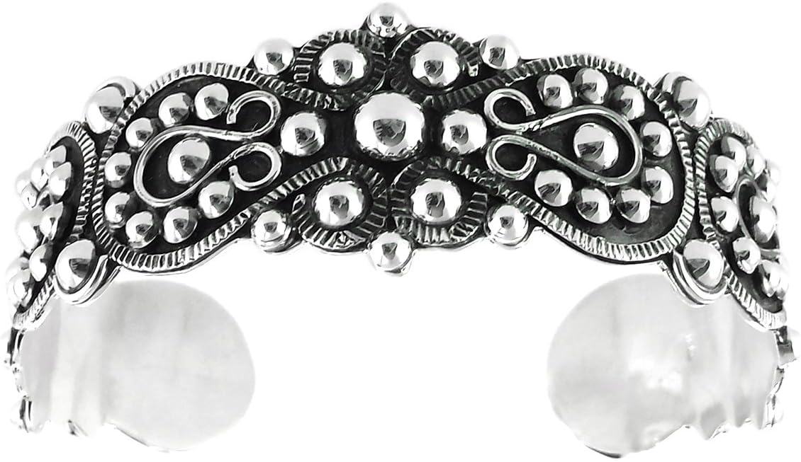 Sterling Silver Baroque Beaded Cuff Bracelet