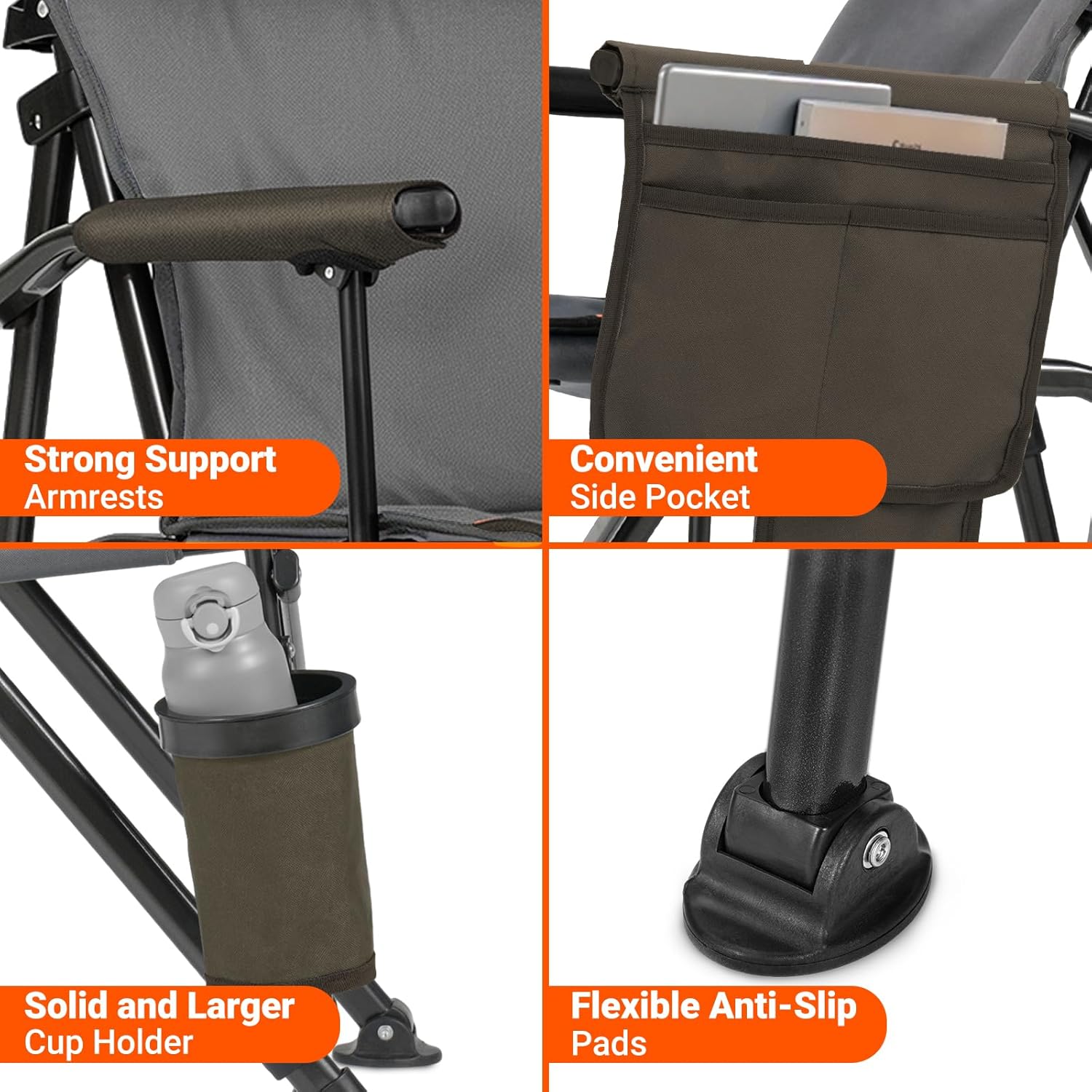 Overmont Heated Camping Chair with High Back - 3 Heat Levels 2-Zone Separately Heating - 450 LBS Support Heavy Duty Folding Chair Portable for Adults Patent No.: US D1.028.543S - Battery NOT Included